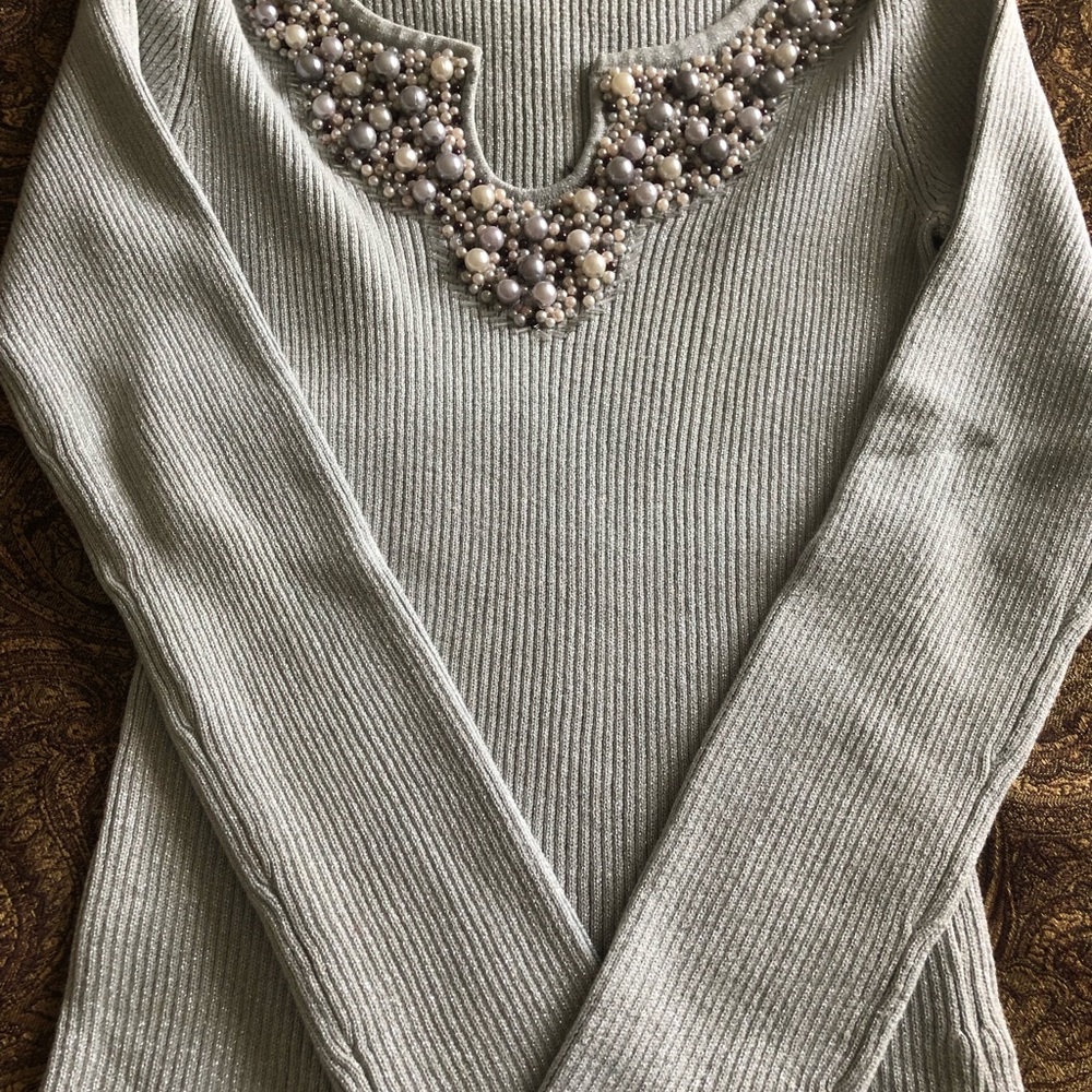 Cache Sweater. Gray With Beads. Size M. - image 2